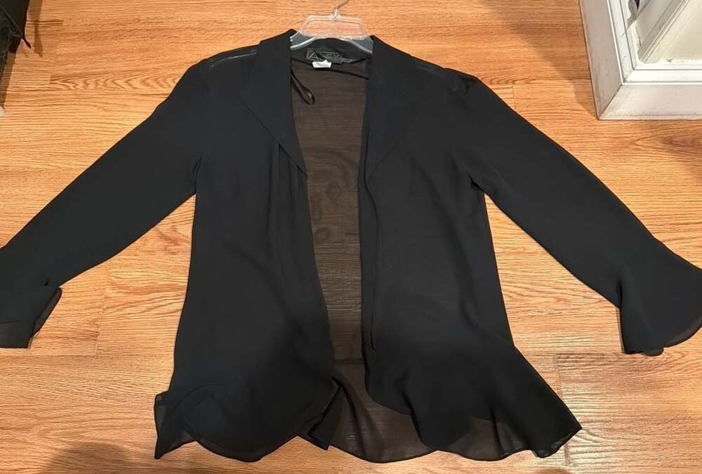Alex Evenings Black Sheer Open Front Evening Jacket Shrug Size S